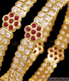 BR2754-2.8 Size Premium Impon 5 Metal Ruby White Stone Bangle Floral Design For Wedding BR2754-2.8 Size Premium Impon 5 Metal Ruby White Stone Bangle Floral Design For Wedding