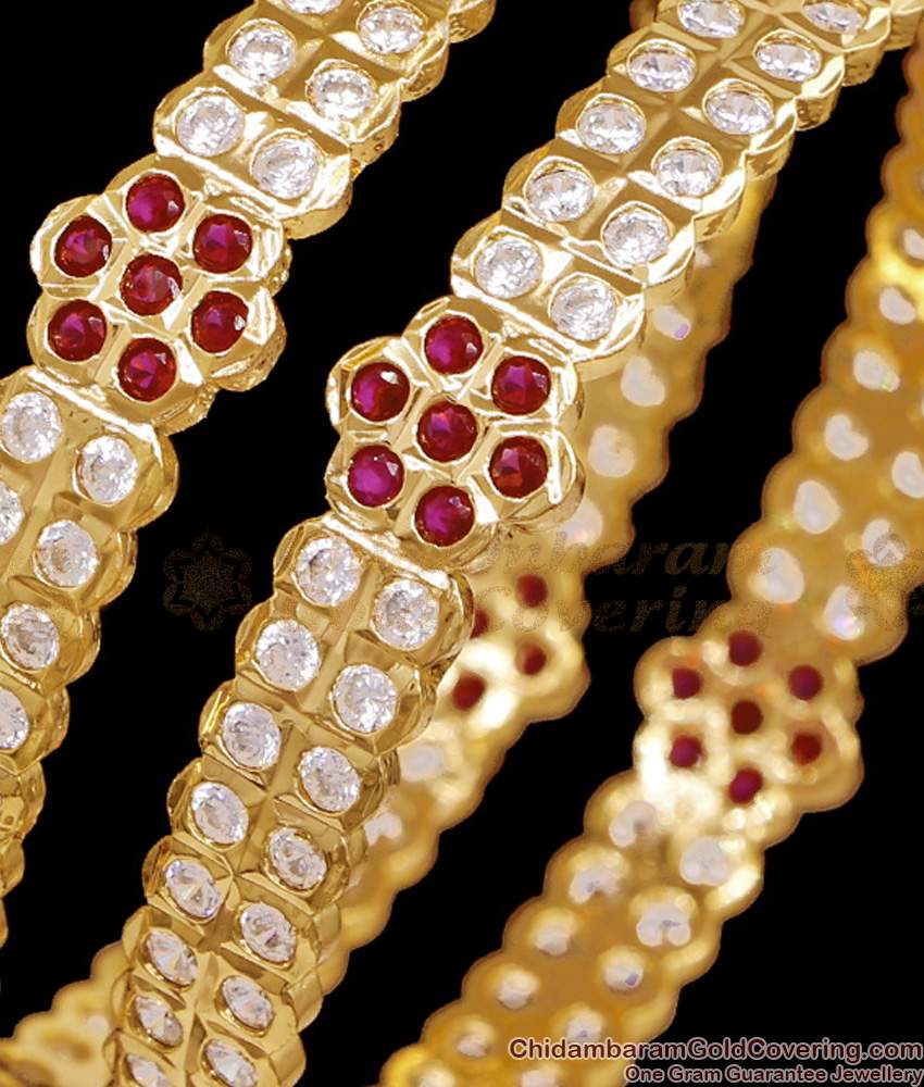 BR2754-2.8 Size Premium Impon 5 Metal Ruby White Stone Bangle Floral Design For Wedding BR2754-2.8 Size Premium Impon 5 Metal Ruby White Stone Bangle Floral Design For Wedding