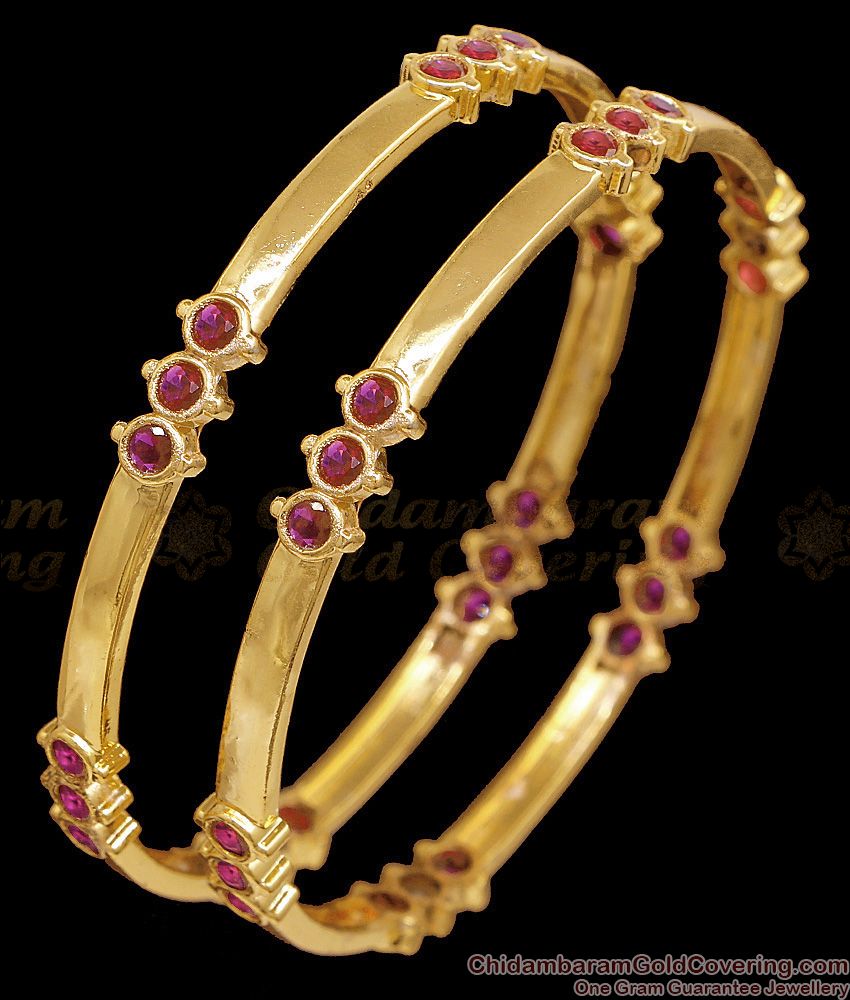 BR2776-2.4 Size Attractive Ruby Stone Impon Gold Bangle Bridal Jewelry BR2776-2.4 Size Attractive Ruby Stone Impon Gold Bangle Bridal Jewelry