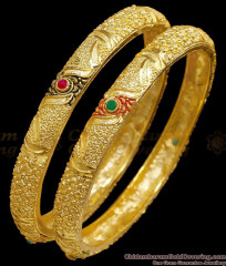BR2791-2.4 Size Traditional Meenakari Design Forming Gold Bangle With Ruby and Emerald Accents