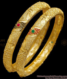 BR2791-2.4 Size Traditional Meenakari Design Forming Gold Bangle With Ruby and Emerald Accents