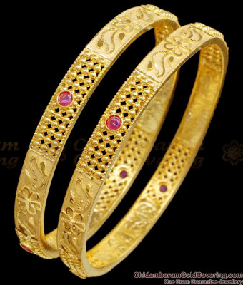BR2792-2.10 Size Latest Dubai Gold Ruby Stone Bangle Design For Women Marriage