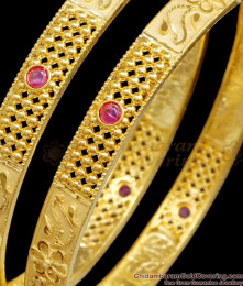 BR2792-2.10 Size Latest Dubai Gold Ruby Stone Bangle Design For Women Marriage
