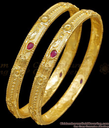 BR2795-2.10 Size Beautiful Ruby Stone Flower Design Gold Imitation Bangle For Women