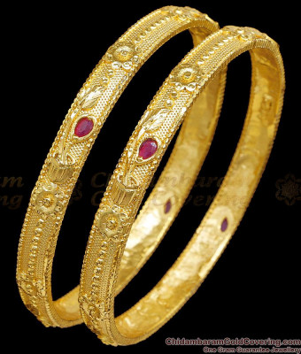 BR2795-2.10 Size Beautiful Ruby Stone Flower Design Gold Imitation Bangle For Women