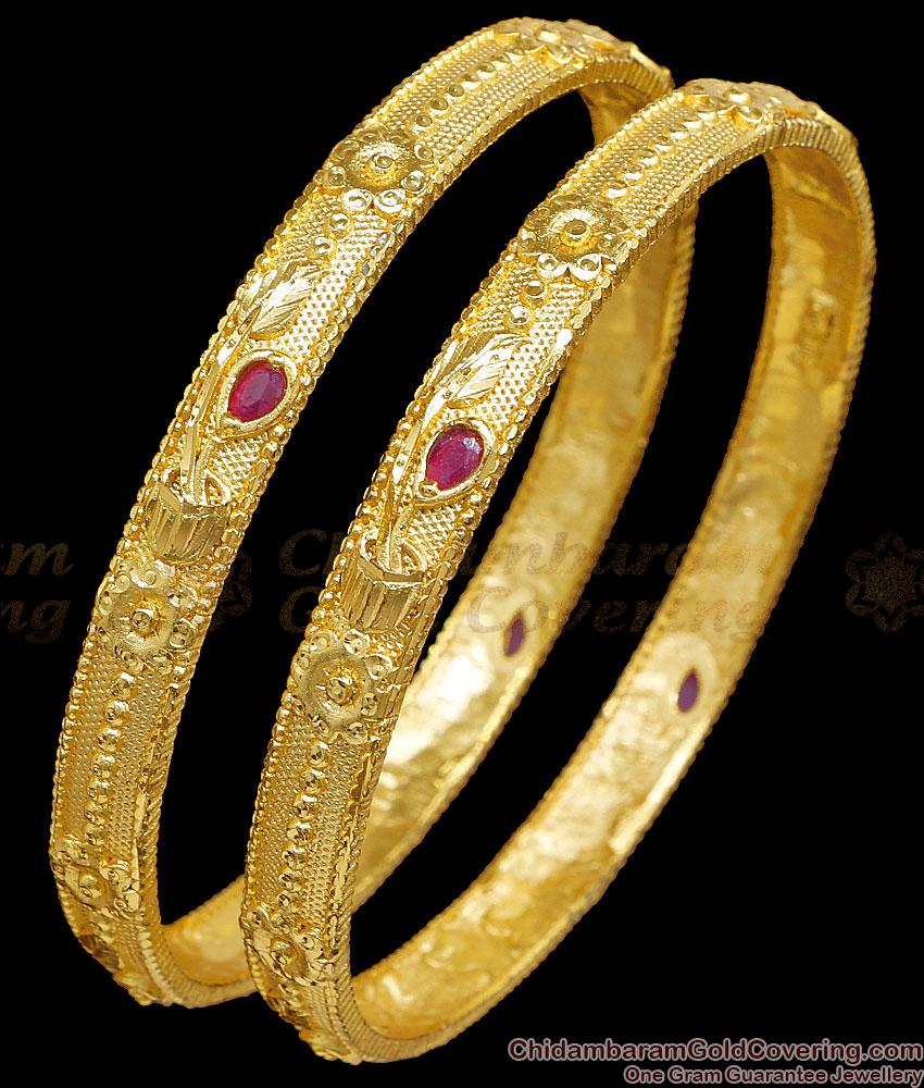 BR2795-2.8 Size Beautiful Ruby Stone Flower Design Gold Imitation Bangle For Women BR2795-2.8 Size Beautiful Ruby Stone Flower Design Gold Imitation Bangle For Women