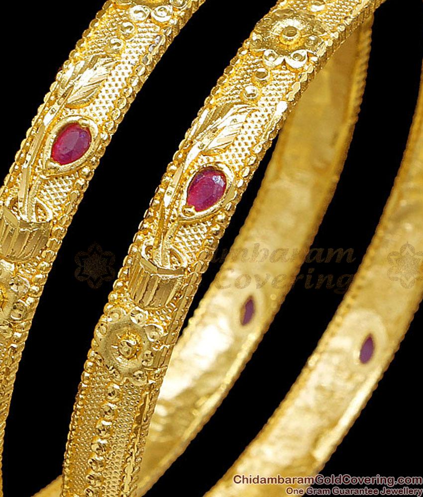 BR2795-2.8 Size Beautiful Ruby Stone Flower Design Gold Imitation Bangle For Women BR2795-2.8 Size Beautiful Ruby Stone Flower Design Gold Imitation Bangle For Women
