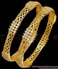 BR2797-2.10 Set Of Two Trendy 1 Gram Gold Plated Bangle White Stone Strips Design BR2797-2.10 Set Of Two Trendy 1 Gram Gold Plated Bangle White Stone Strips Design