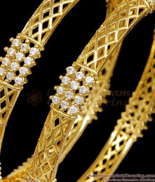 BR2797-2.10 Set Of Two Trendy 1 Gram Gold Plated Bangle White Stone Strips Design BR2797-2.10 Set Of Two Trendy 1 Gram Gold Plated Bangle White Stone Strips Design