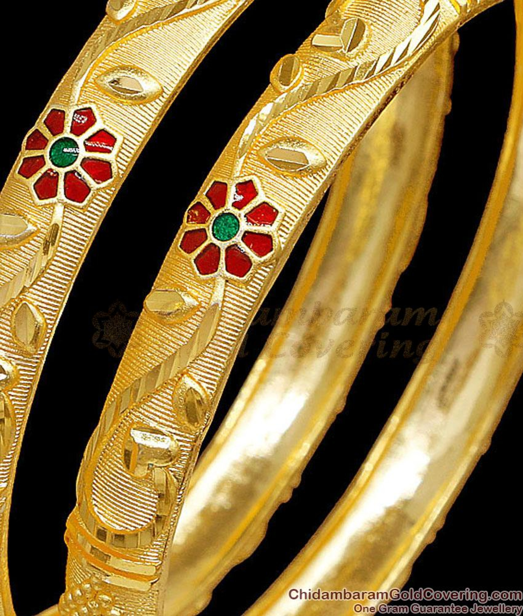 BR2801-2.4 Size High Quality Two Gram Gold Bangle Enamel Pattern