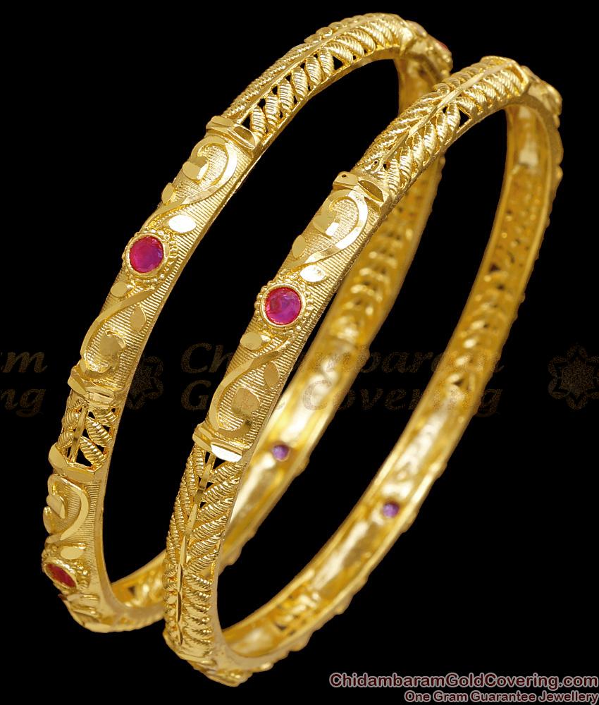 BR2805-2.4 Size Stylish Ruby Stone Forming Gold Bangle For Brides Online Fashion