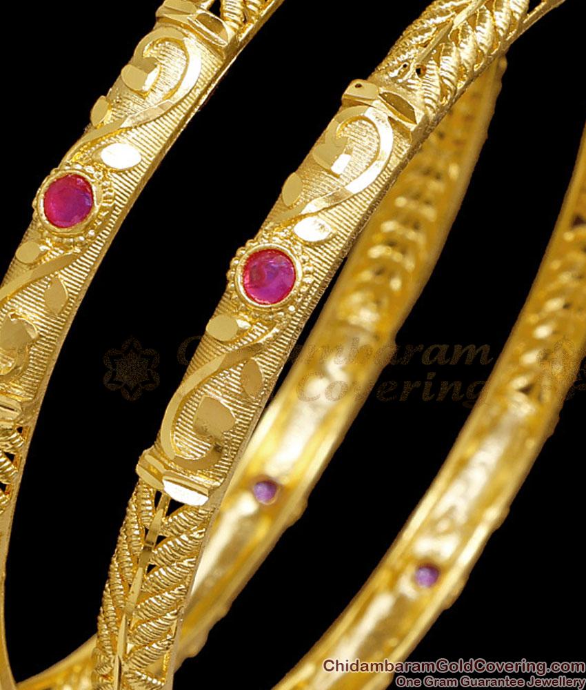 BR2805-2.4 Size Stylish Ruby Stone Forming Gold Bangle For Brides Online Fashion