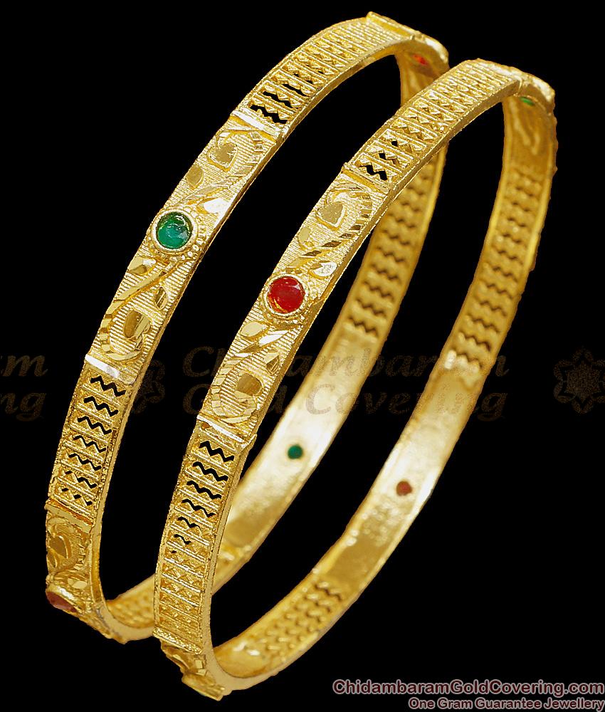 BR2813-2.8 Size Buy Classic Forming Gold Bangle Ruby Green Stone Design Online
