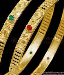 BR2813-2.8 Size Buy Classic Forming Gold Bangle Ruby Green Stone Design Online