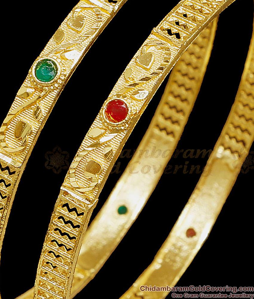BR2813-2.8 Size Buy Classic Forming Gold Bangle Ruby Green Stone Design Online