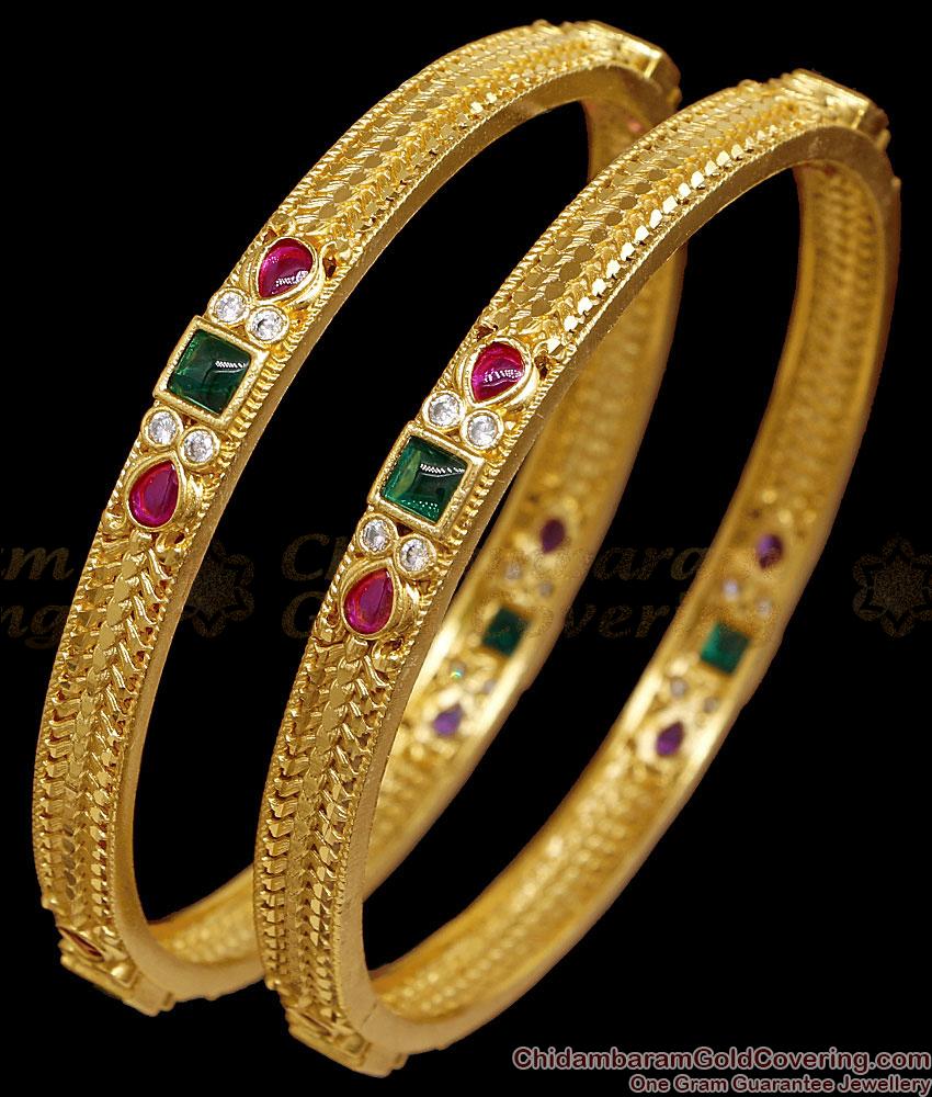 BR2828-2.6 Set Of Two Beautiful Kemp Stone Gold Imitation Bangle For Wedding
