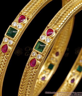 BR2828-2.8 Set Of Two Beautiful Kemp Stone Gold Imitation Bangle For Wedding