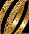 BR2829-2.8 Set Of Two Latest One Gram Gold Ruby Green Stone Bangle Floral Design