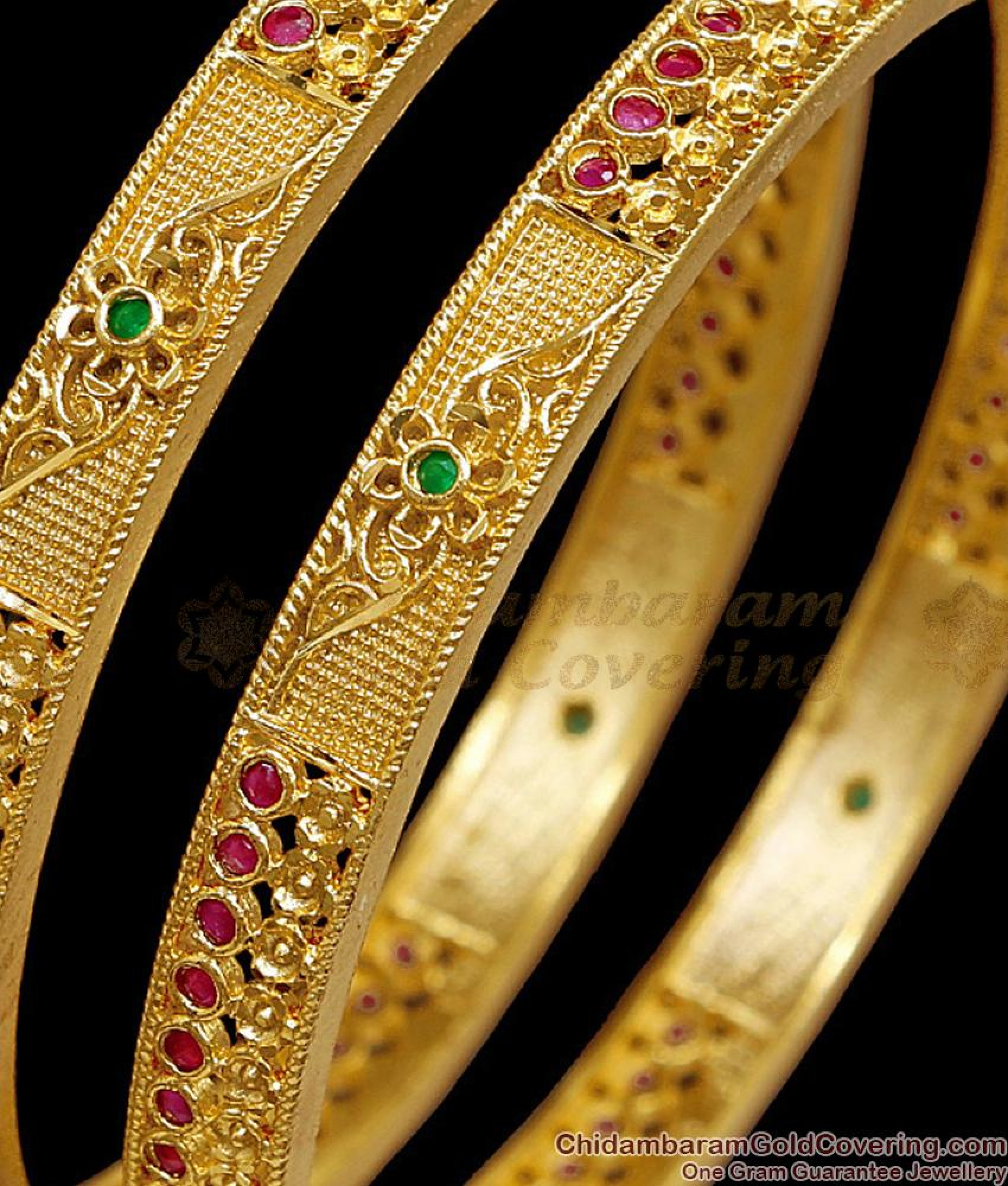 Ruby Greenstone BR2829-2.4 Set Of Two Latest One Gram Gold Ruby Green Stone Bangle ...