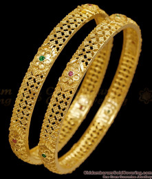 BR2830-2.6 Size Beautiful Flower Design Micro Gold Polish Bangle With Ad Stone