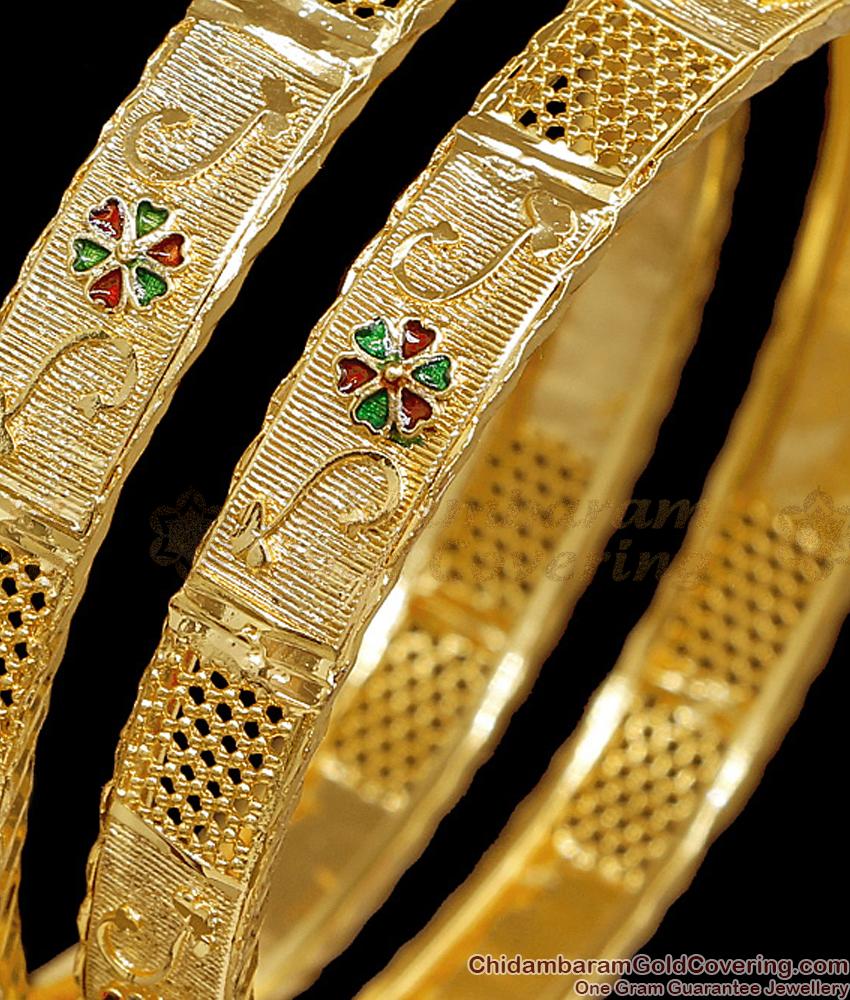 BR2832-2.6 Size Bridal Wear Gold Imitation Bangle Floral Enamel Design