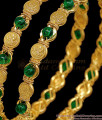 BR2838-2.10 Set Of Two Traditional Green Stone Lakshmi Coin Gold Bangle For Women