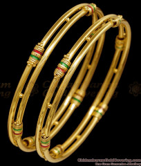 BR2843-2.8 Set Of Two High Quality Gold Imitation 2 Line Bangle Meenakari Design