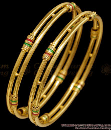 BR2843-2.8 Set Of Two High Quality Gold Imitation 2 Line Bangle Meenakari Design