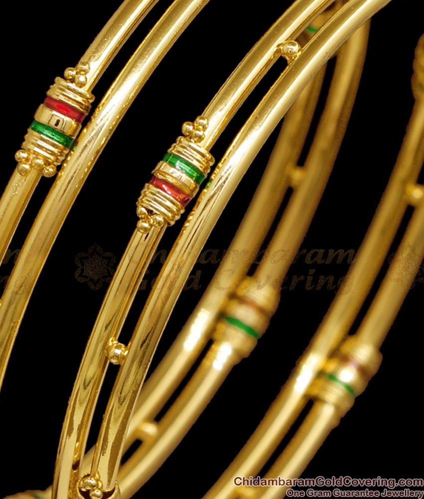 BR2843-2.6 Set Of Two High Quality Gold Imitation 2 Line Bangle Meenakari Design