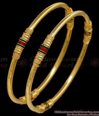 BR2845-2.10 Set Of Two Traditional Enamel Pattern Gold Imitation Kada Bangle For Women