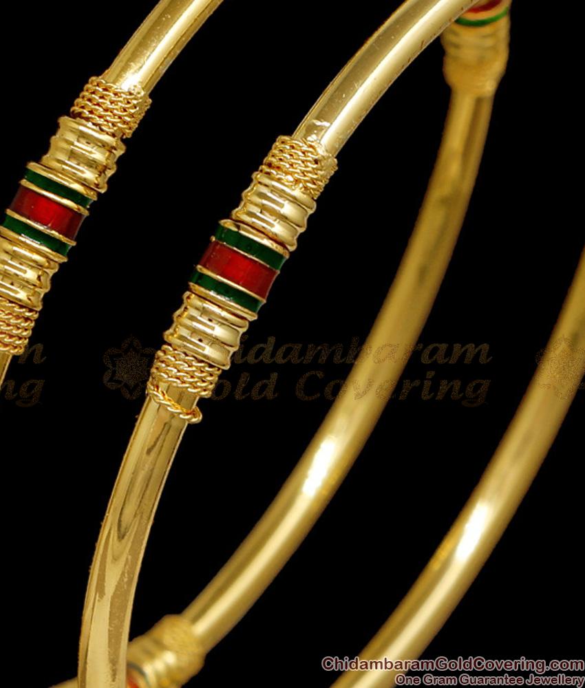 BR2845-2.10 Set Of Two Traditional Enamel Pattern Gold Imitation Kada Bangle For Women