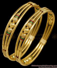 BR2848-2.10 Size Premium Quality Micro Gold Plated Bangle 3 Line Ball Design For Brides