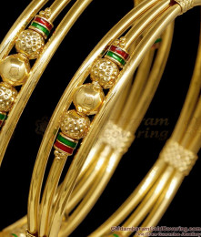 BR2848-2.4 Size Premium Quality Micro Gold Plated Bangle 3 Line Ball Design For Brides