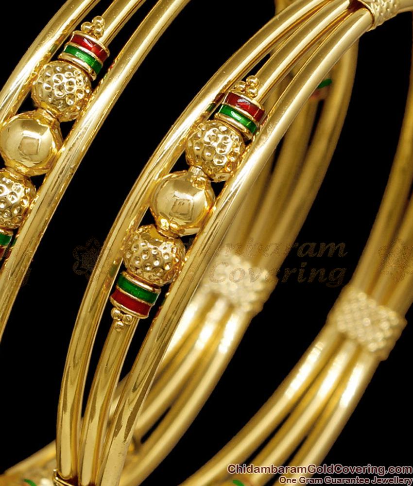 BR2848-2.10 Size Premium Quality Micro Gold Plated Bangle 3 Line Ball Design For Brides