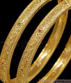 BR2852-2.6 Set Of Two Floral Design Ruby Green Stone Gold Imitation Bangle BR2852-2.6 Set Of Two Floral Design Ruby Green Stone Gold Imitation Bangle