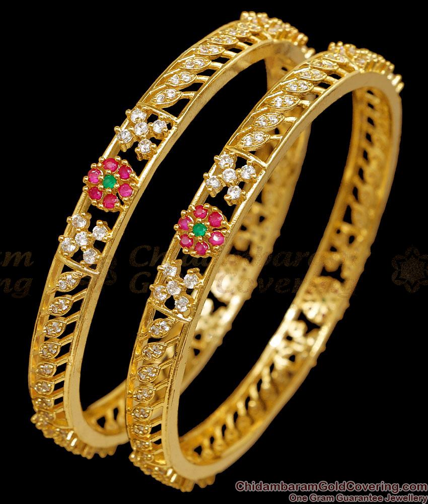 BR2857-2.8 Set Of Two Beautiful Ad Stone Gold Imitation Bangle Flower Design