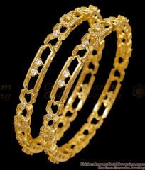 BR2858-2.4 Set Of Two Geometric Design 1 Gram Gold Bangle With Stone
