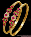 BR2859-2.6 Size Floral Design Ruby White Stone Kada Bangle Shop Online