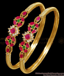 BR2859-2.8 Size Floral Design Ruby White Stone Kada Bangle Shop Online BR2859-2.8 Size Floral Design Ruby White Stone Kada Bangle Shop Online
