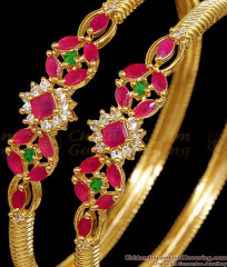 BR2859-2.8 Size Floral Design Ruby White Stone Kada Bangle Shop Online BR2859-2.8 Size Floral Design Ruby White Stone Kada Bangle Shop Online