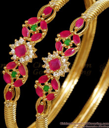 BR2859-2.8 Size Floral Design Ruby White Stone Kada Bangle Shop Online BR2859-2.8 Size Floral Design Ruby White Stone Kada Bangle Shop Online