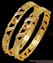 BR2860-2.8 Size Buy One Gram Gold Plated Lakshmi Coin Bangle With Ruby Stone BR2860-2.8 Size Buy One Gram Gold Plated Lakshmi Coin Bangle With Ruby Stone