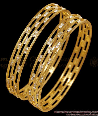 BR2862-2.10 Size Four Line Gold Imitation White Stone Bangle Design Shop Online