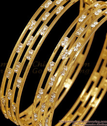 BR2862-2.10 Size Four Line Gold Imitation White Stone Bangle Design Shop Online