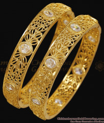 BR2863-2.8 Size Premium Quality 1 Gram Gold Bangle White Stone Design For Wedding