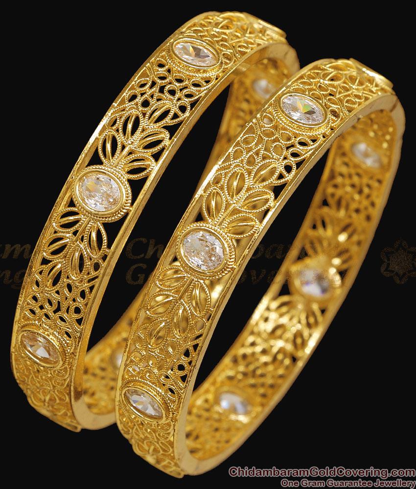 BR2863-2.4 Size Premium Quality 1 Gram Gold Bangle White Stone Design For Wedding BR2863-2.4 Size Premium Quality 1 Gram Gold Bangle White Stone Design For Wedding