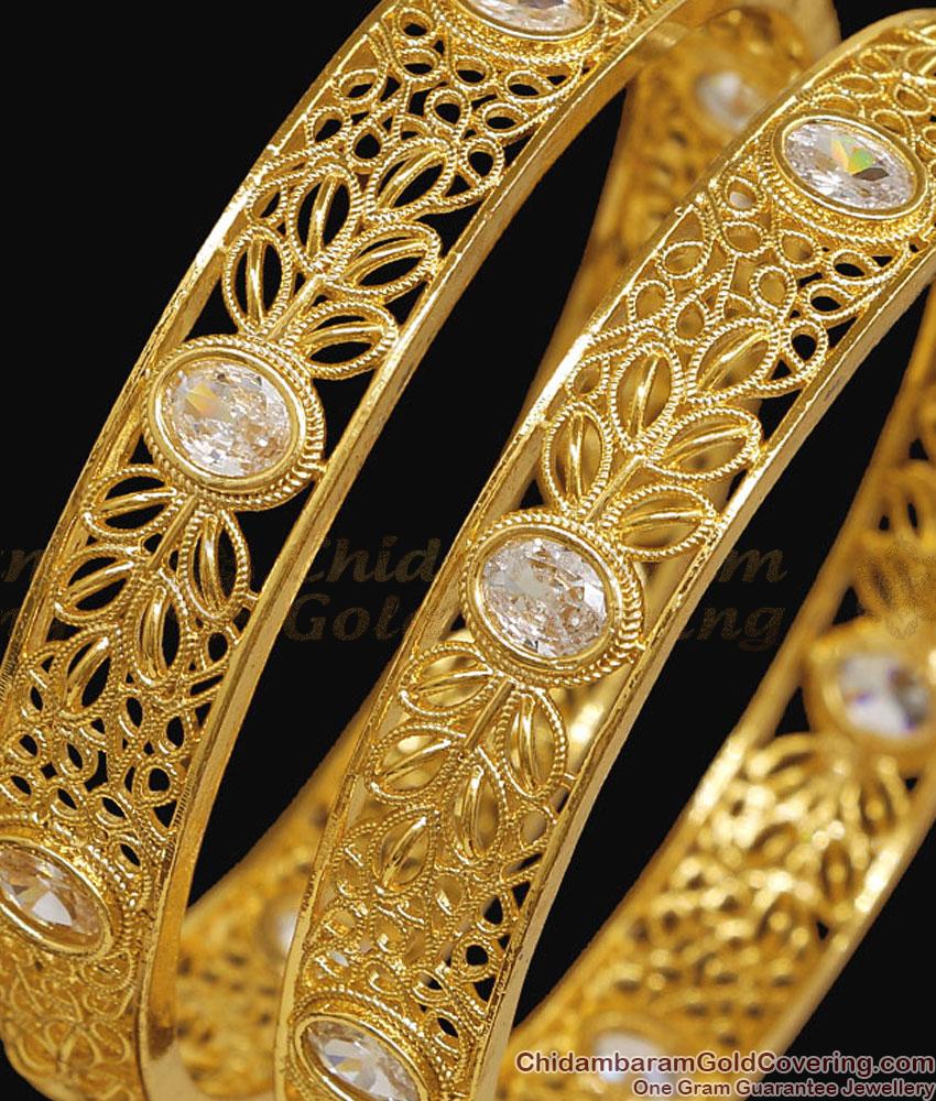 BR2863-2.4 Size Premium Quality 1 Gram Gold Bangle White Stone Design For Wedding BR2863-2.4 Size Premium Quality 1 Gram Gold Bangle White Stone Design For Wedding