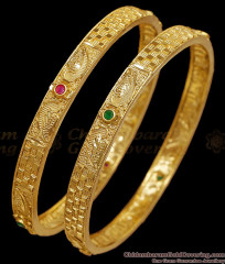 BR2878-2.6 Size Latest Ruby Green Stone Gold Covering Bangle For Women BR2878-2.6 Size Latest Ruby Green Stone Gold Covering Bangle For Women
