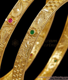 BR2878-2.8 Size Latest Ruby Green Stone Gold Covering Bangle For Women BR2878-2.8 Size Latest Ruby Green Stone Gold Covering Bangle For Women