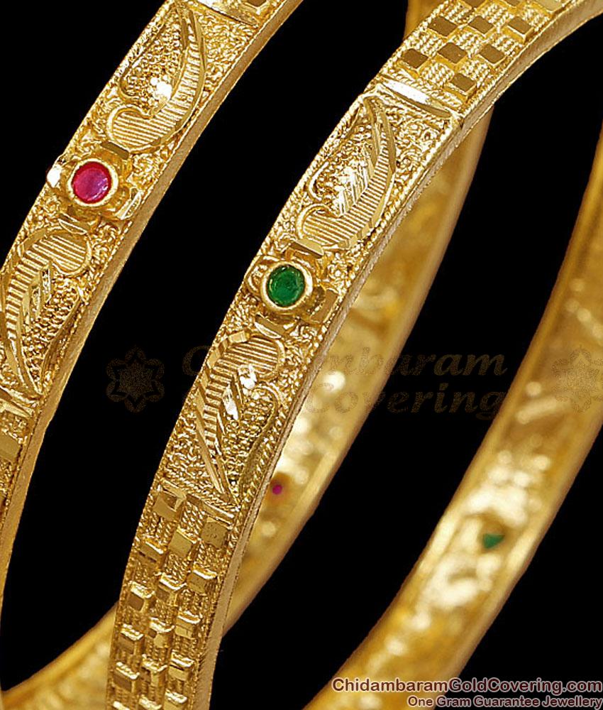 BR2878-2.6 Size Latest Ruby Green Stone Gold Covering Bangle For Women BR2878-2.6 Size Latest Ruby Green Stone Gold Covering Bangle For Women